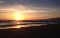 Golden sunset over the Pacific Ocean beach