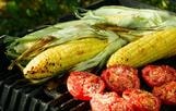 Grilled corn and tomatoes on the BBQ